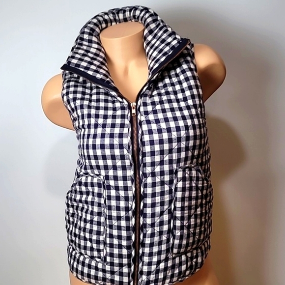 Peach Love California Jackets & Blazers - Peach Love California Navy Blue Gingham Quilted Vest